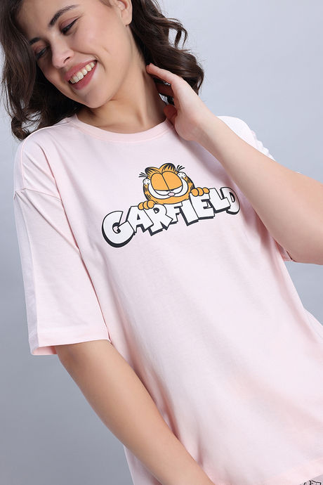Zivame Garfield Knit Cotton Pyjama Set - Pink Dogwood — image 6